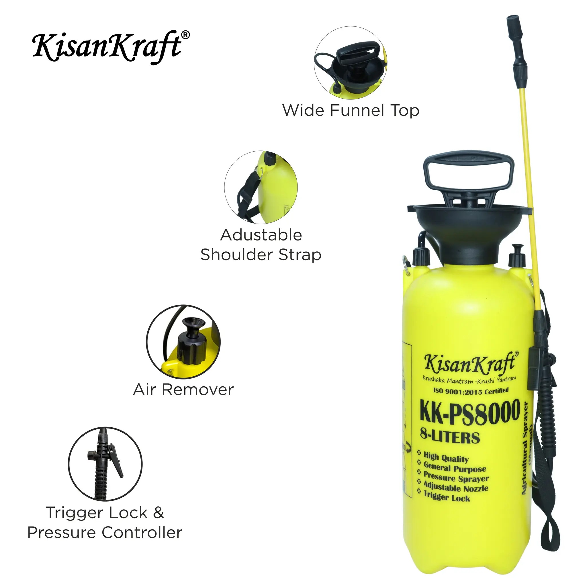 KisanKraft KK-PS8000 8L Hand Held Sprayer | Manual Pressure Sprayer
